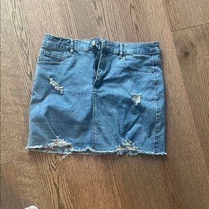 Distressed Denim Mini Skirt